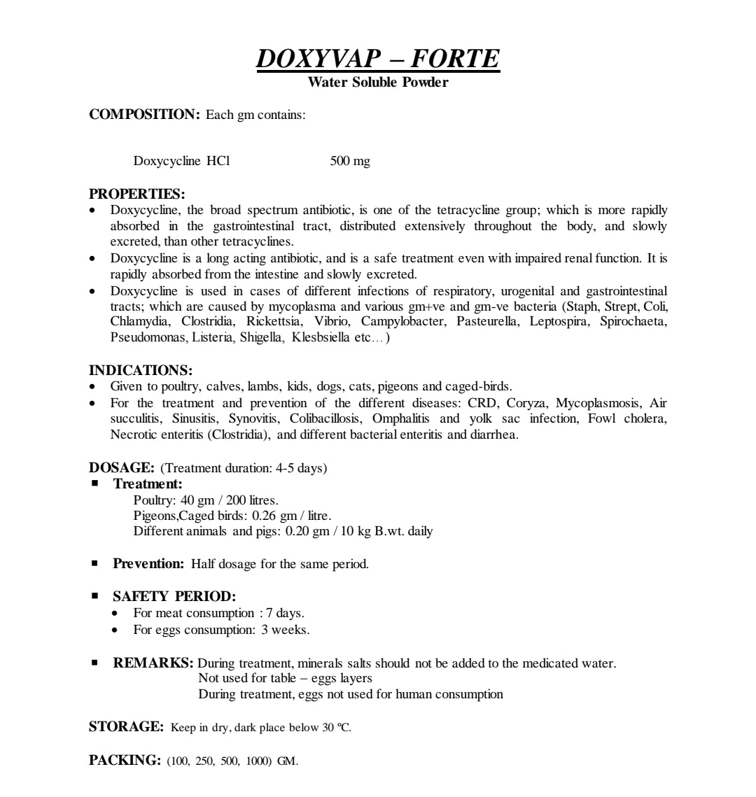 400 grams Doxyvap-Forte powder for poultry