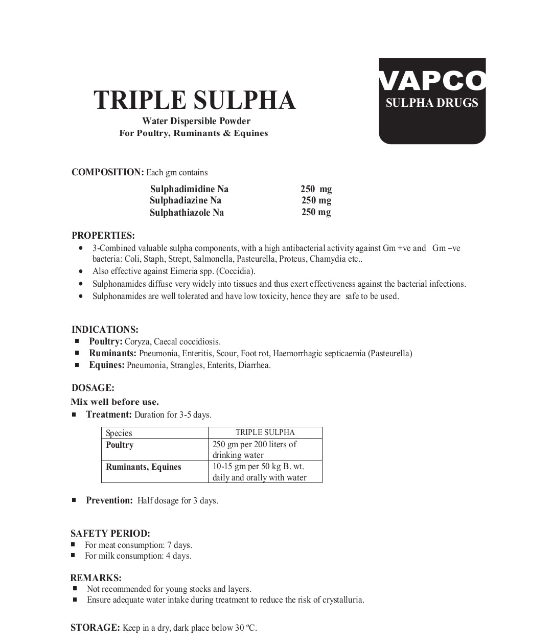 Triple sulpha 100 grams powder for poultry