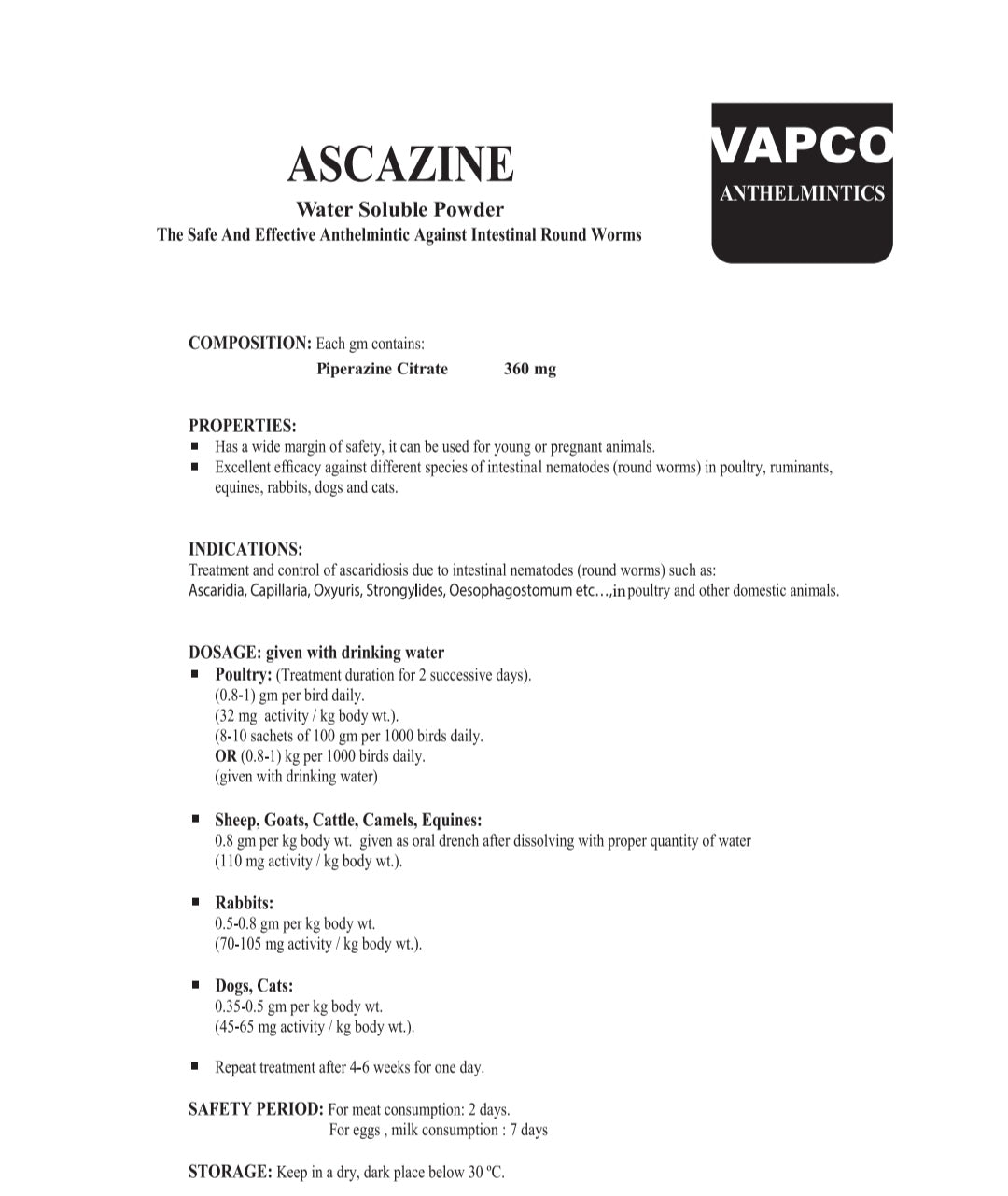 100 grams Piperazine Citrate 360mg Bag dewormer chickens ducks poultry