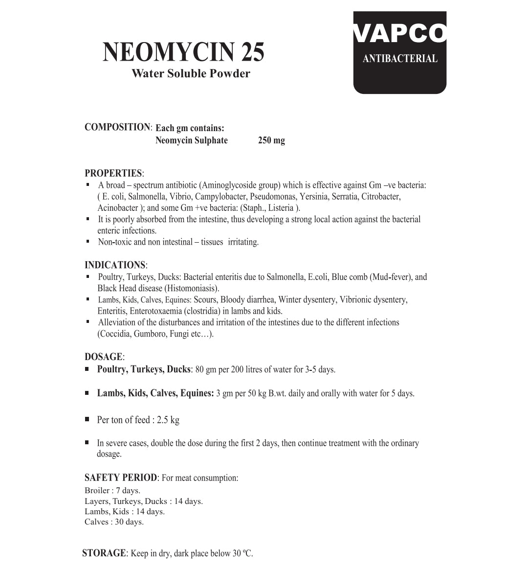 400 grams Neomycin powder for poultry