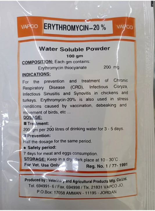 400 grams Erythromycin 20% powder for poultry