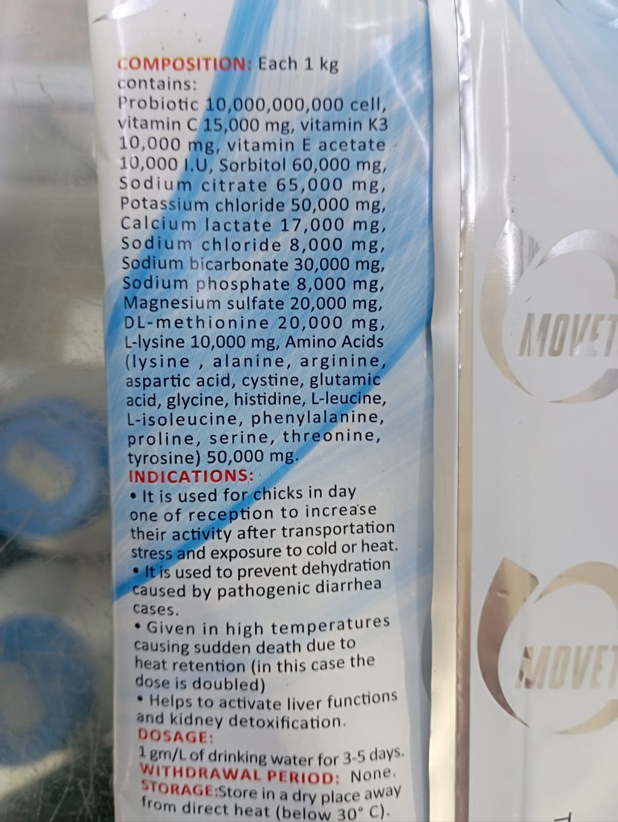 Move Electrolyte plus – Lactobacillus, Vit C , Vit K3 , Vit E powder