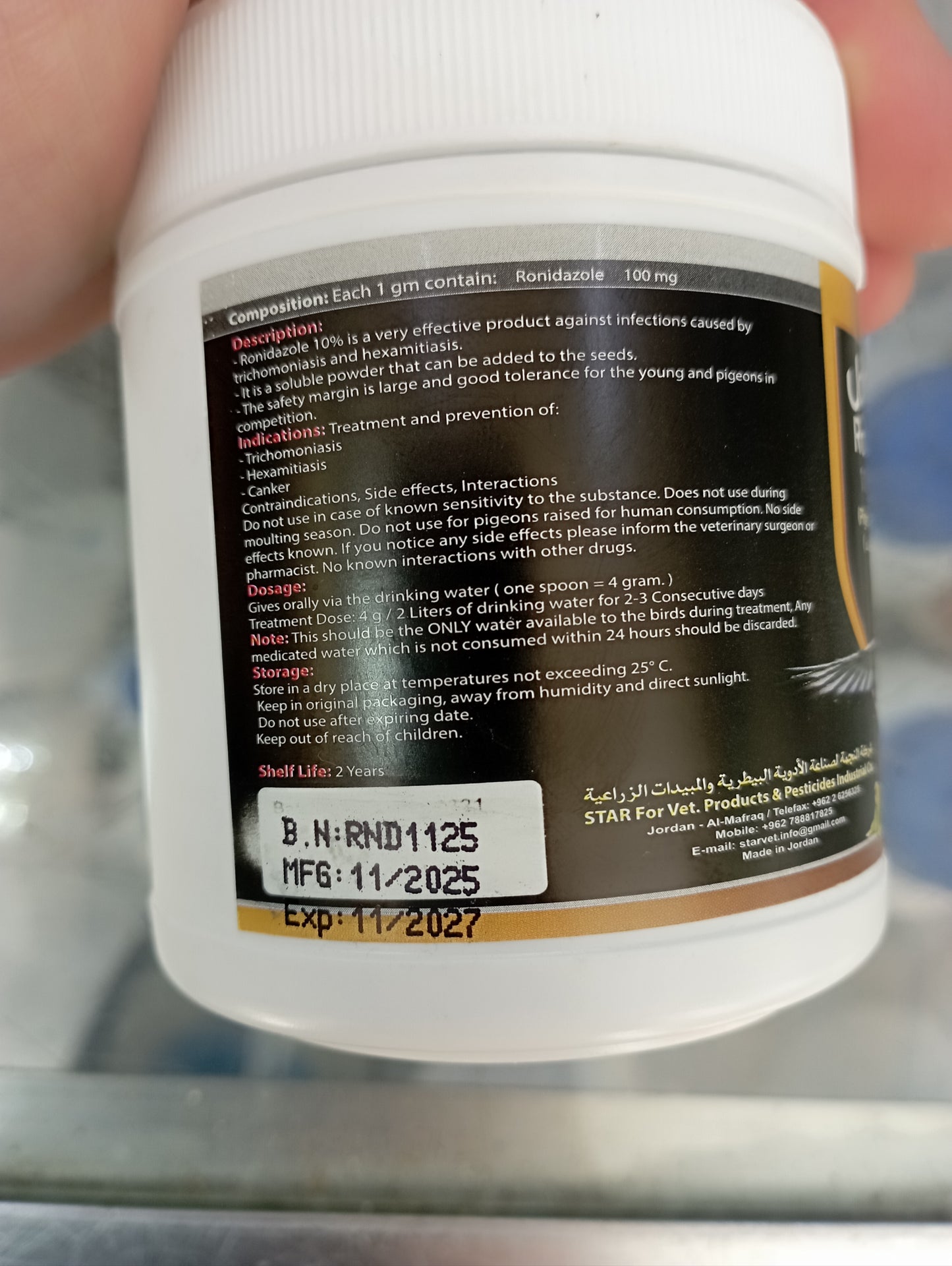 Ronidazole 10% powder Flu pigeons & birds-canker