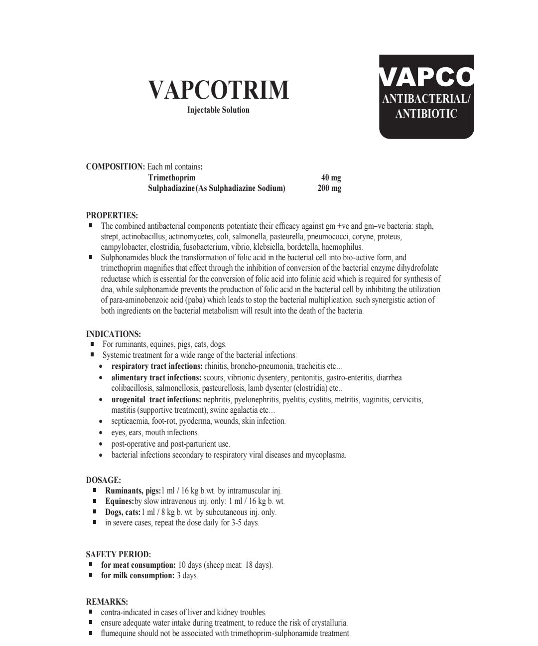 400 grams Vapcotrim powder for poultry