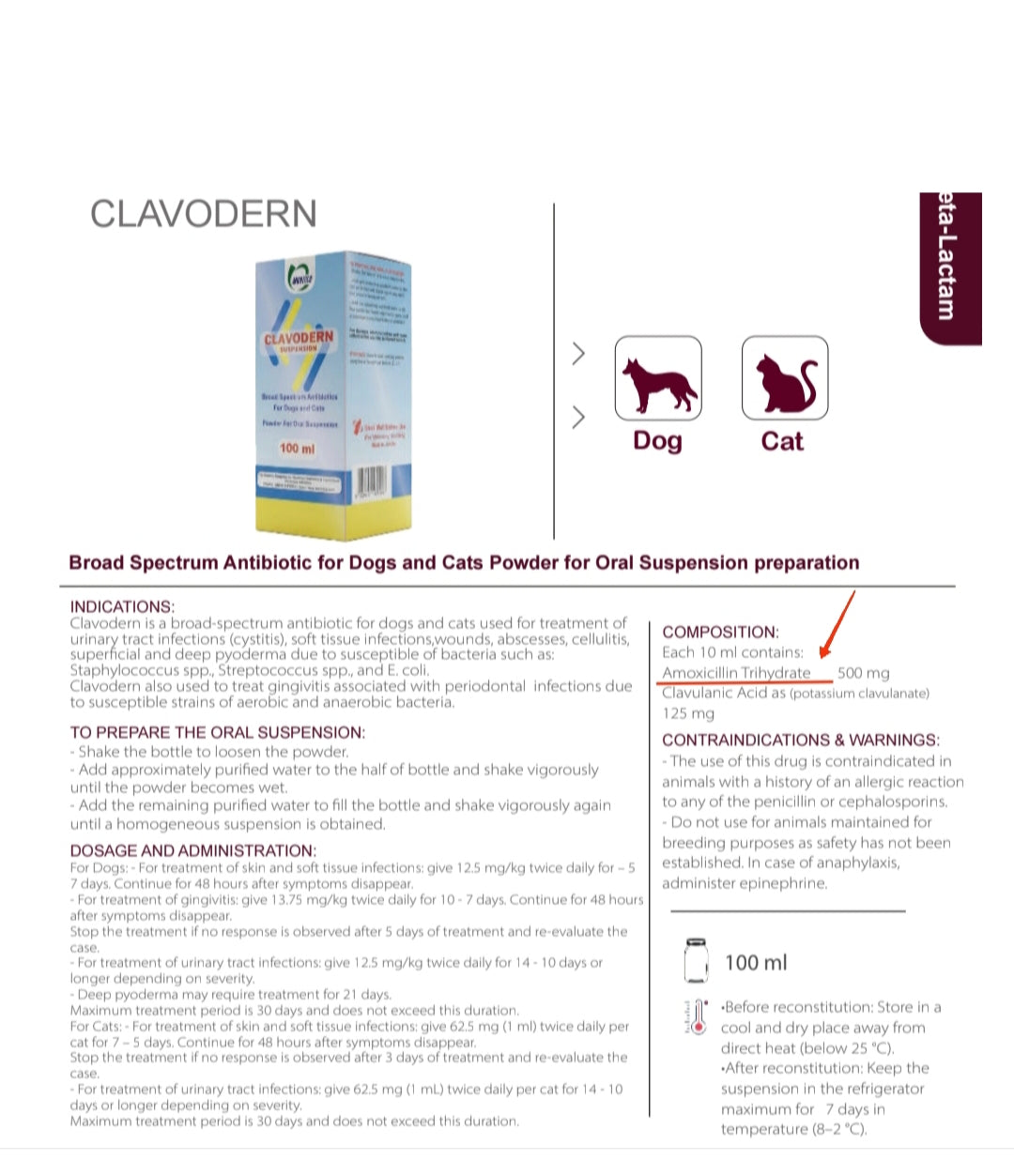 CLAVODERN 100 grams for Dog and Cat

Broad Spectrum Antibiotic for Dogs and Cats Powder for Oral Suspension preparation